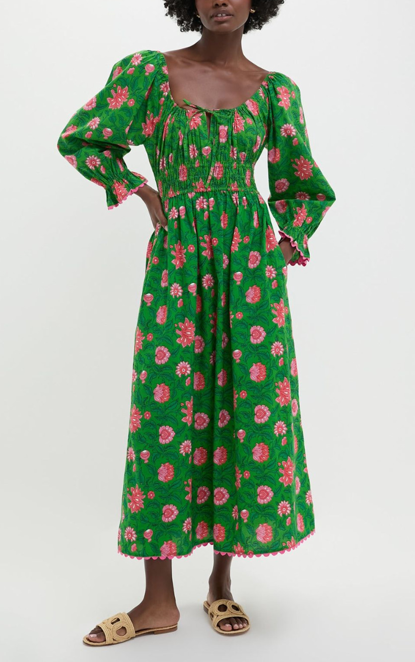 Pink City Prints Tuckernuck Emerald Green Floral Jungle Hampi Margot Midi Dress